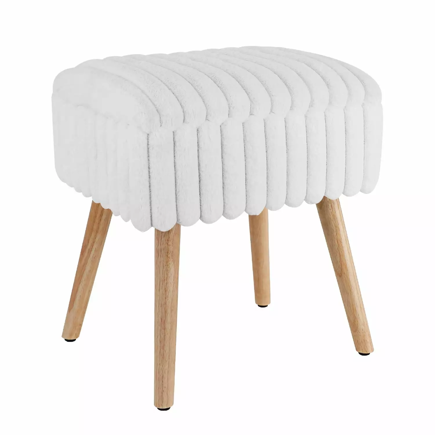 Footstool Ottoman Storage Space Foot Rest Vanity Stool 4 Wood Legs White Touch-Rich