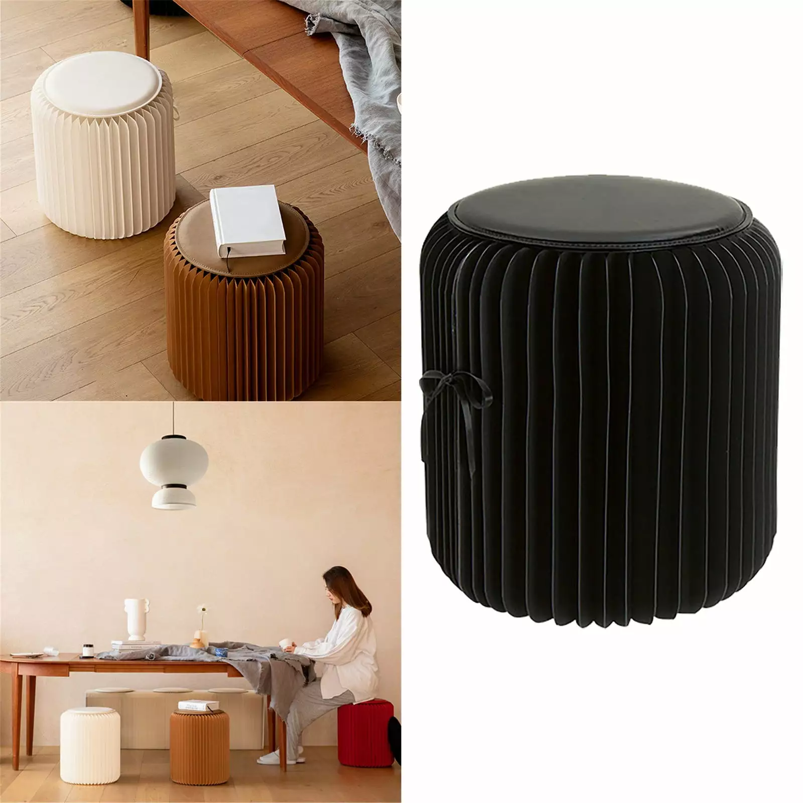 Joveco Modern Round Ottoman Soft Padded Seat Velvet Footrest Stool Living Room winsopee