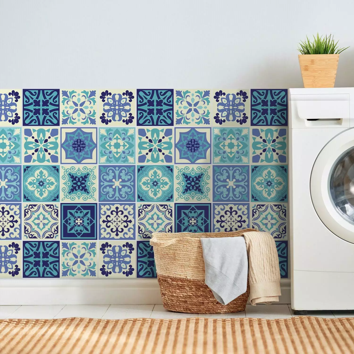 Walplus Peel and Stick Backsplash Daliah Blue Turquoise Mediterranean Tile Decals