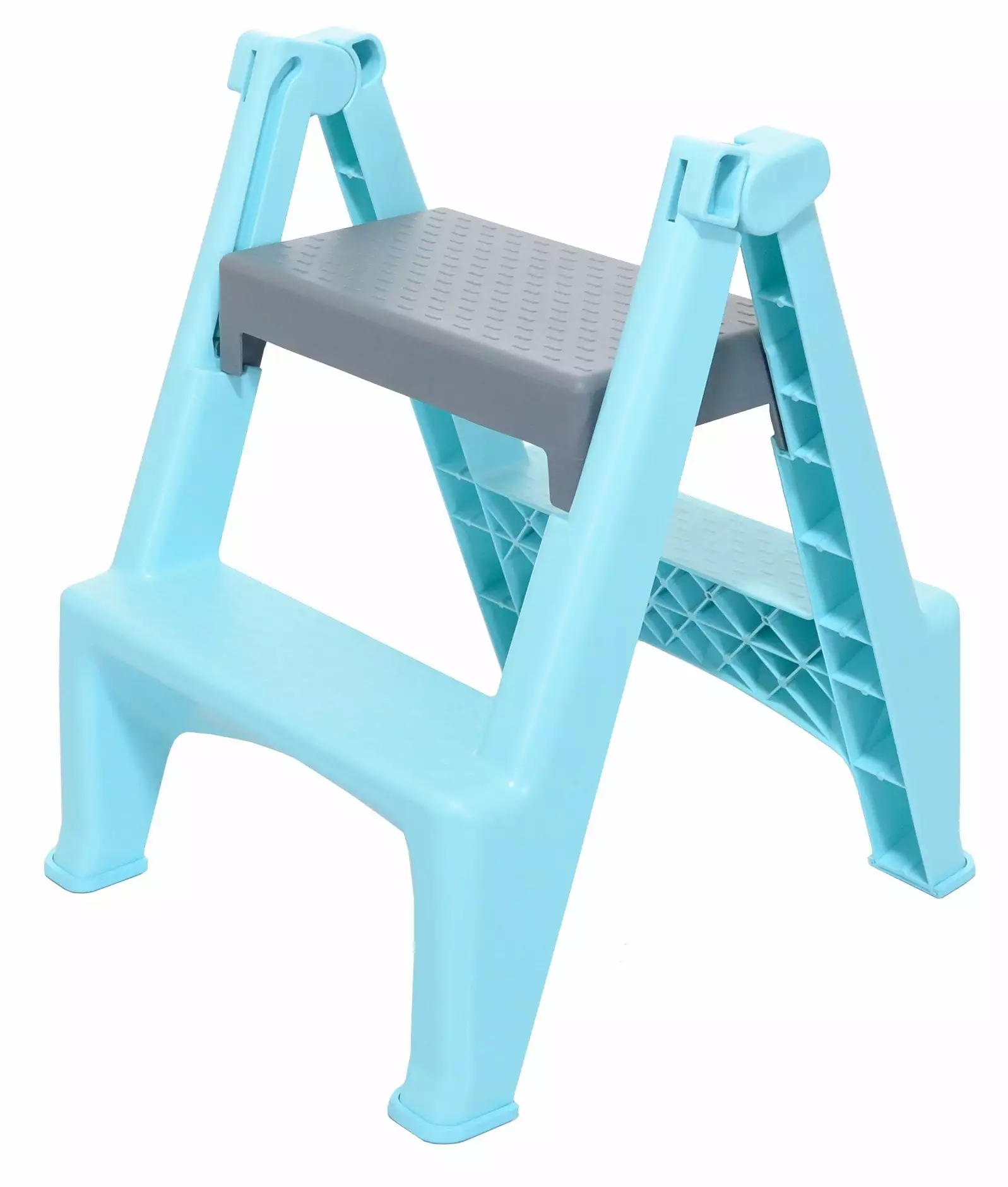 Elevate 2-Step Foldable Heavy-Duty Plastic Step Stool Aqua and Gray