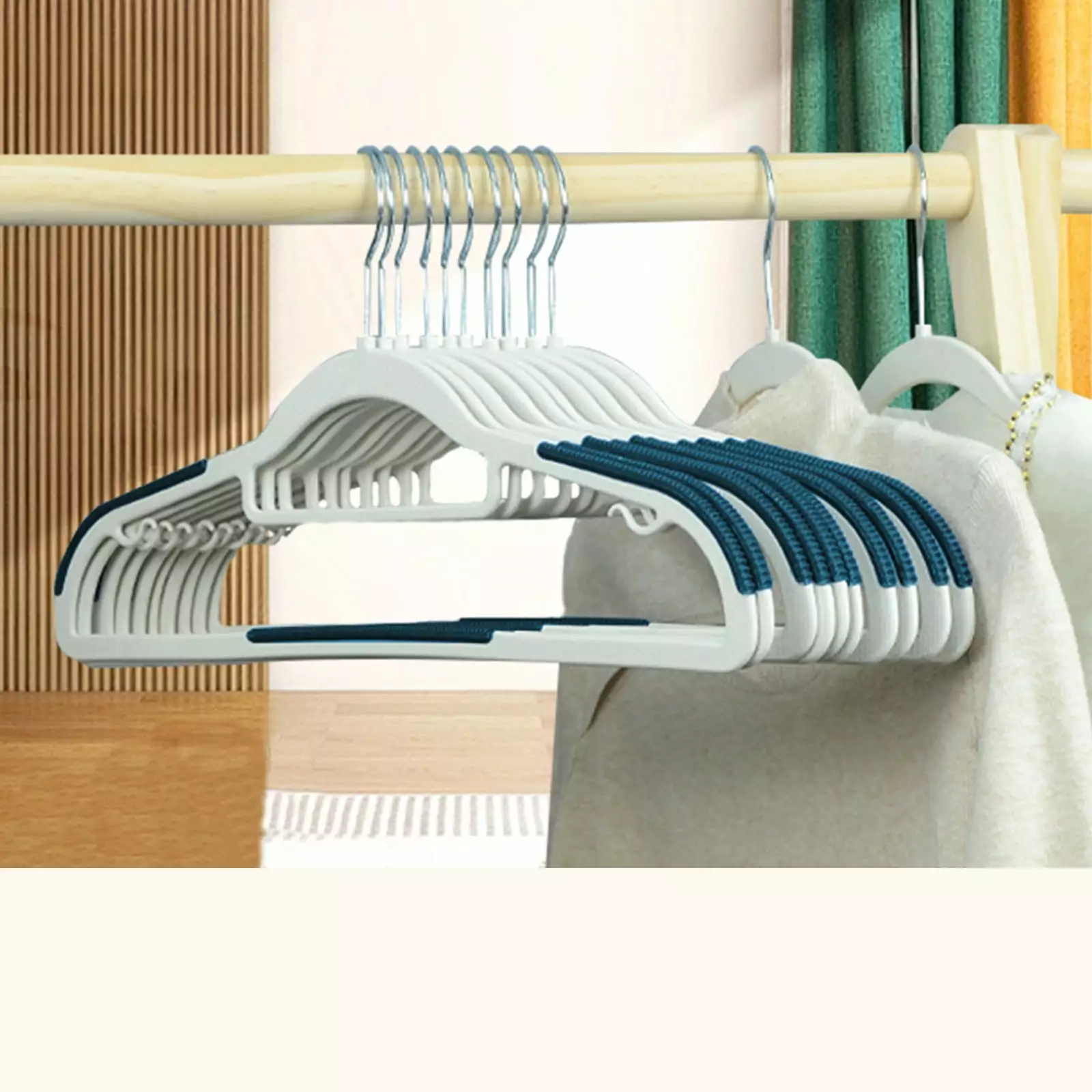 Hgallory 10PCS Luxury Plastic Clothes Hangers Non-Slip Swivel Hooks Space Saving Blue