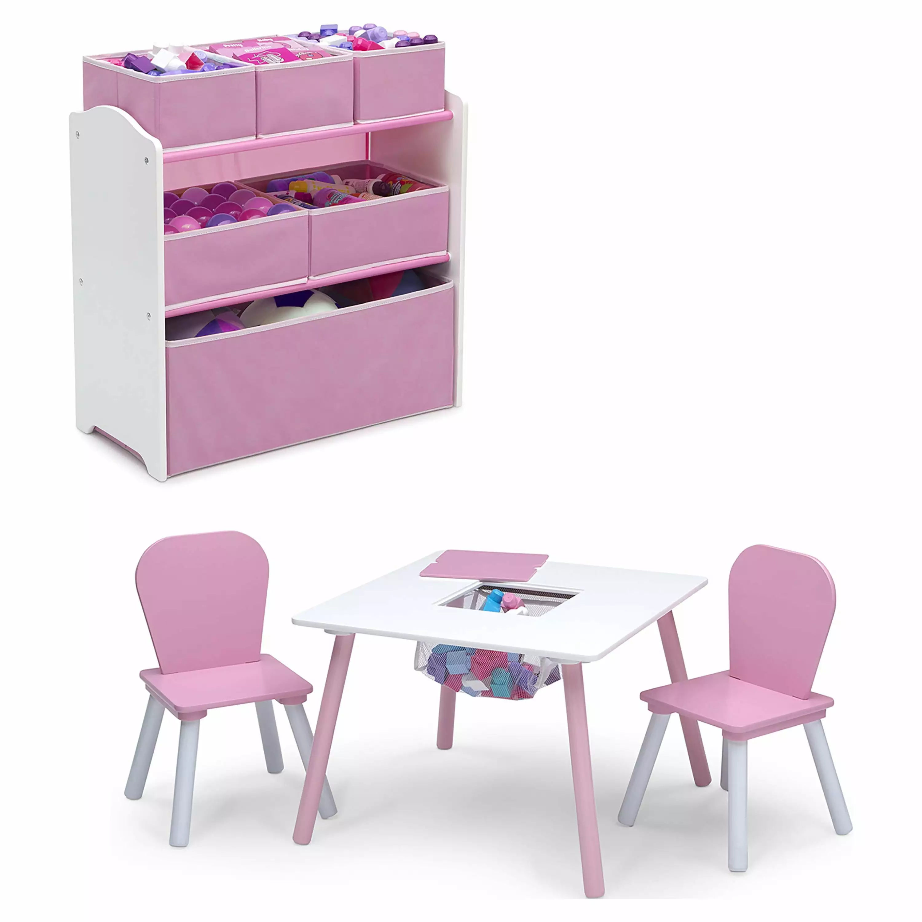 Delta Children 4-Piece Toddler Playroom Set Pink and White