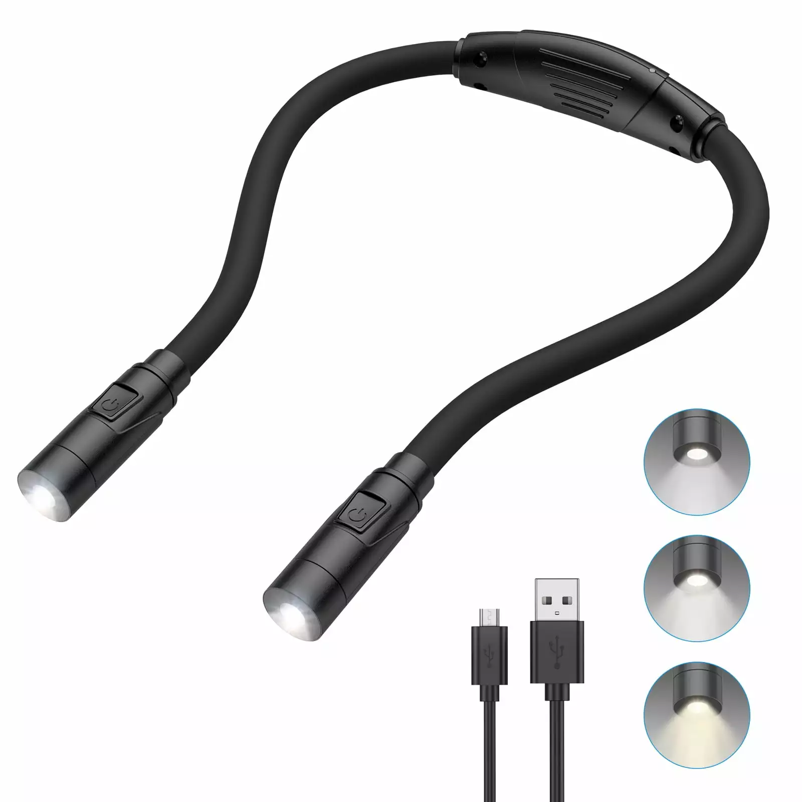 AMIR LED Neck Reading Light Reading Bed Adjustable Brightness Rechargeable Book Light Camping Knitting Repairing Black