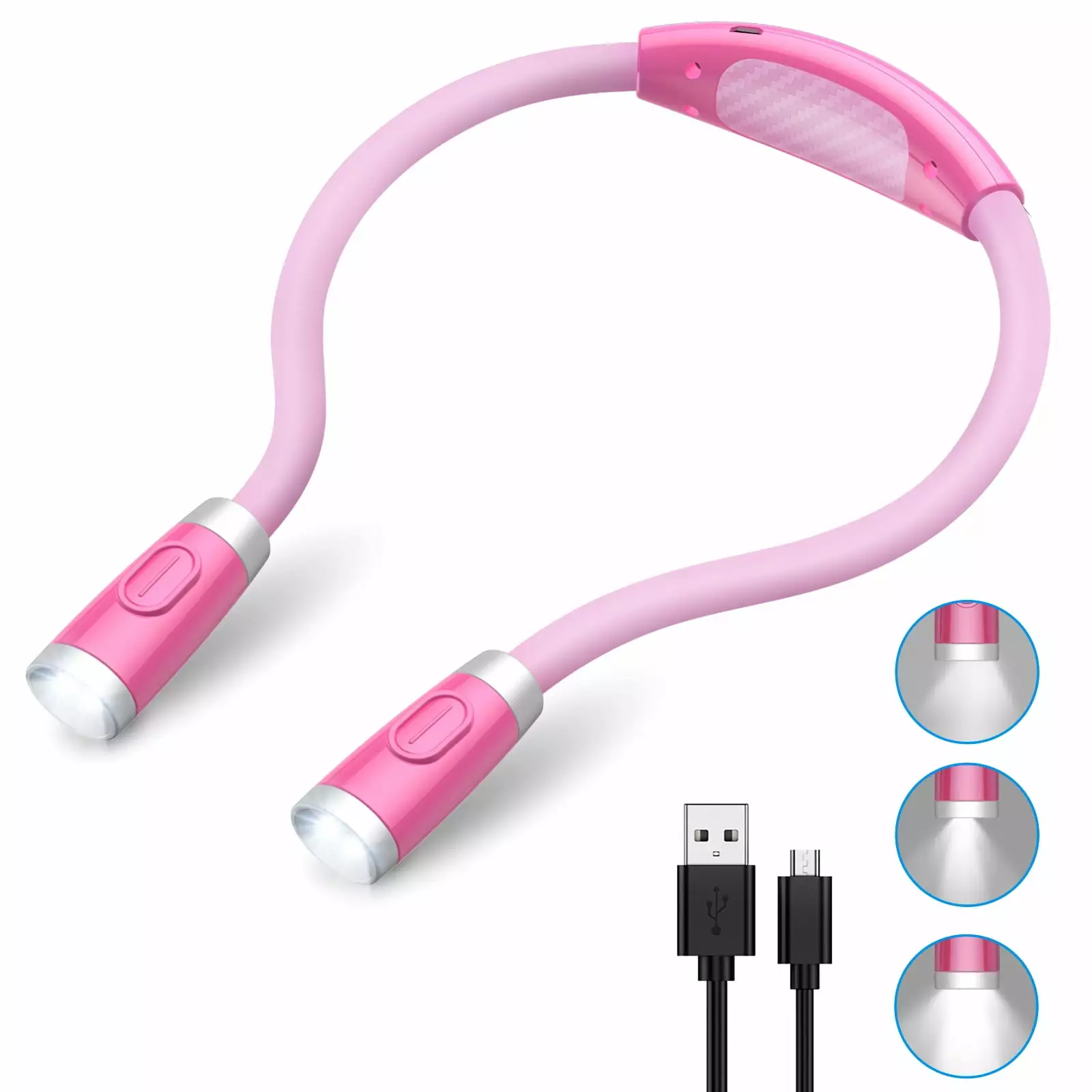 AMIR LED Neck Reading Light Rechargeable Book Light Reading Bed Adjustable Brightness Night Light Pink