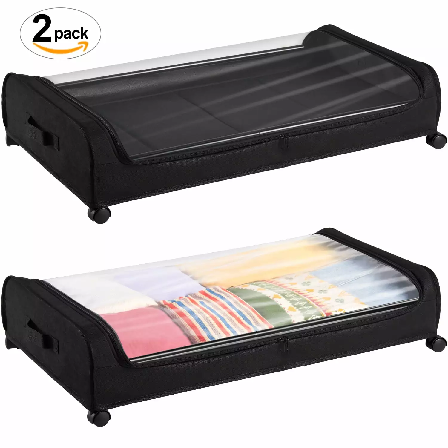 2 Pack Under Bed Storage Containers Under Bed Shoe Storage Wheels Bedroom Storage Organization Handles Under Bed Storage B...