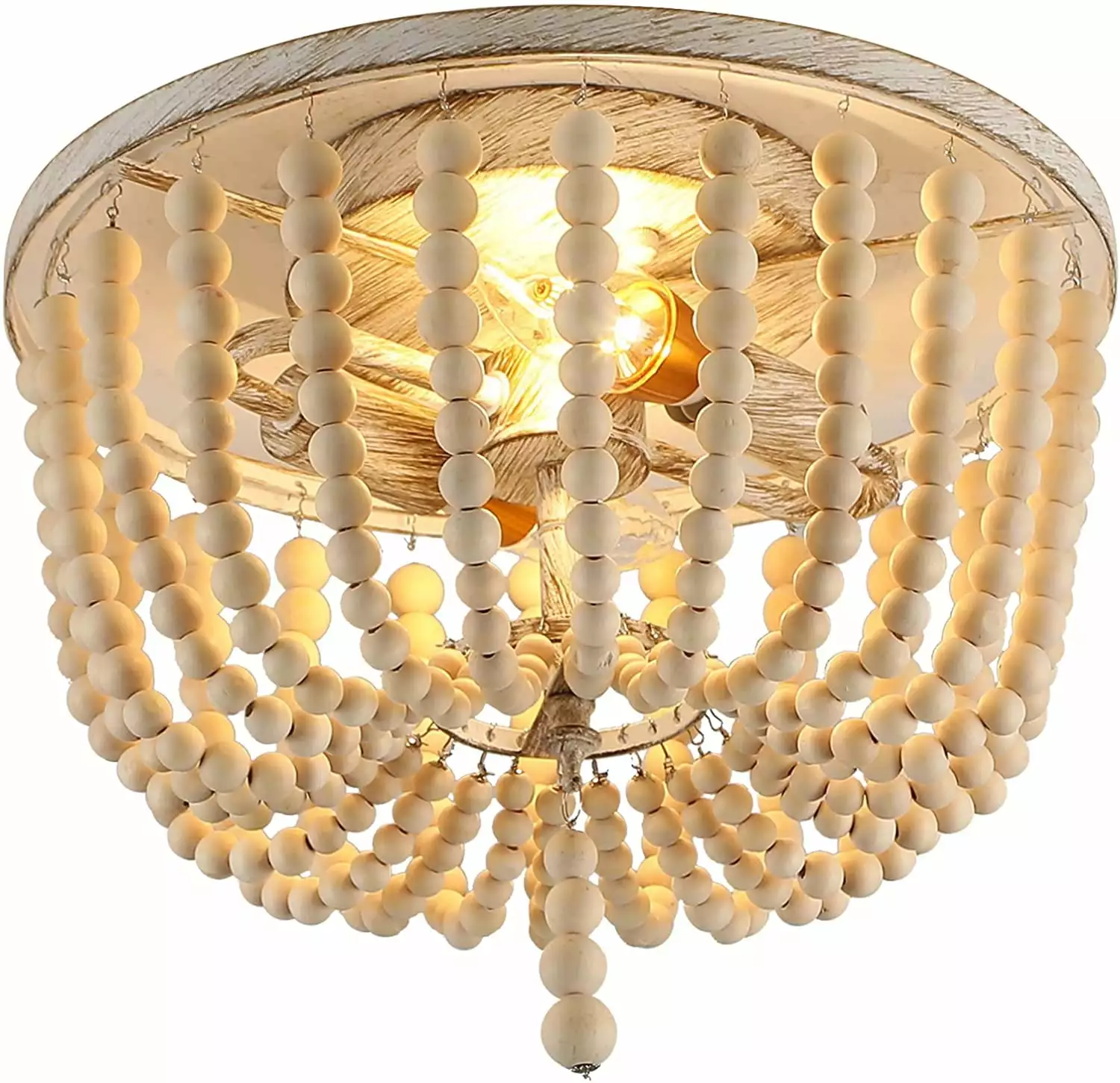 Garwarm Wood Beaded Ceiling Light Boho Farmhouse Chandeliers 2-Light Semi Flush Mount