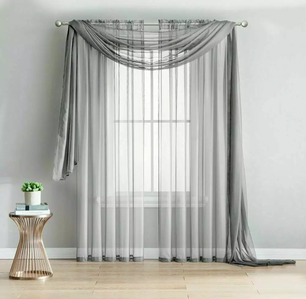 3 Piece Sheer Window Curtain Set 2 Sheer Curtain + Scarf Over 20 Colors Empire Home