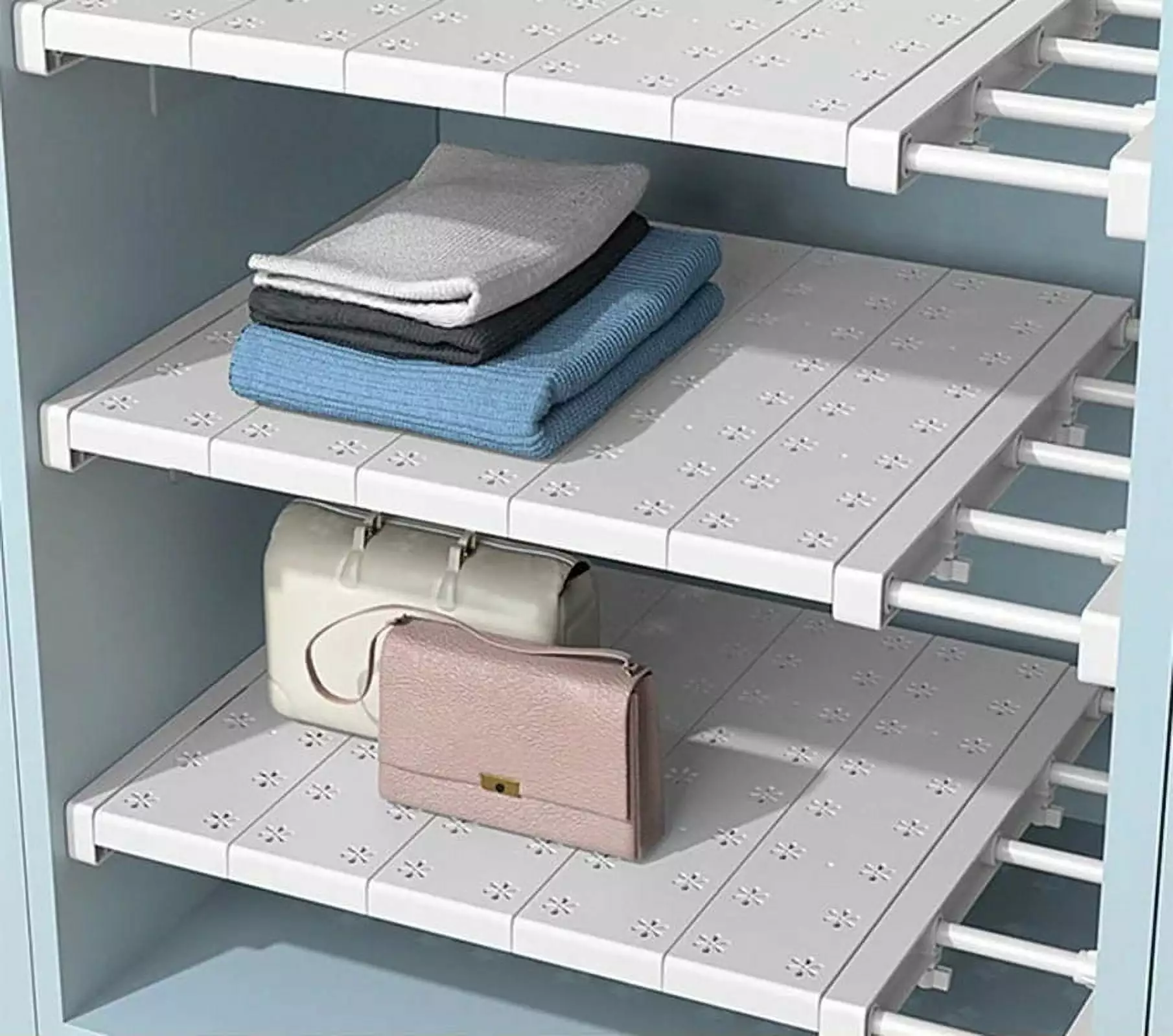 Closet Tension Shelf Expandable Metal Storage Rack Adjustable DIY Divider ChainPlus