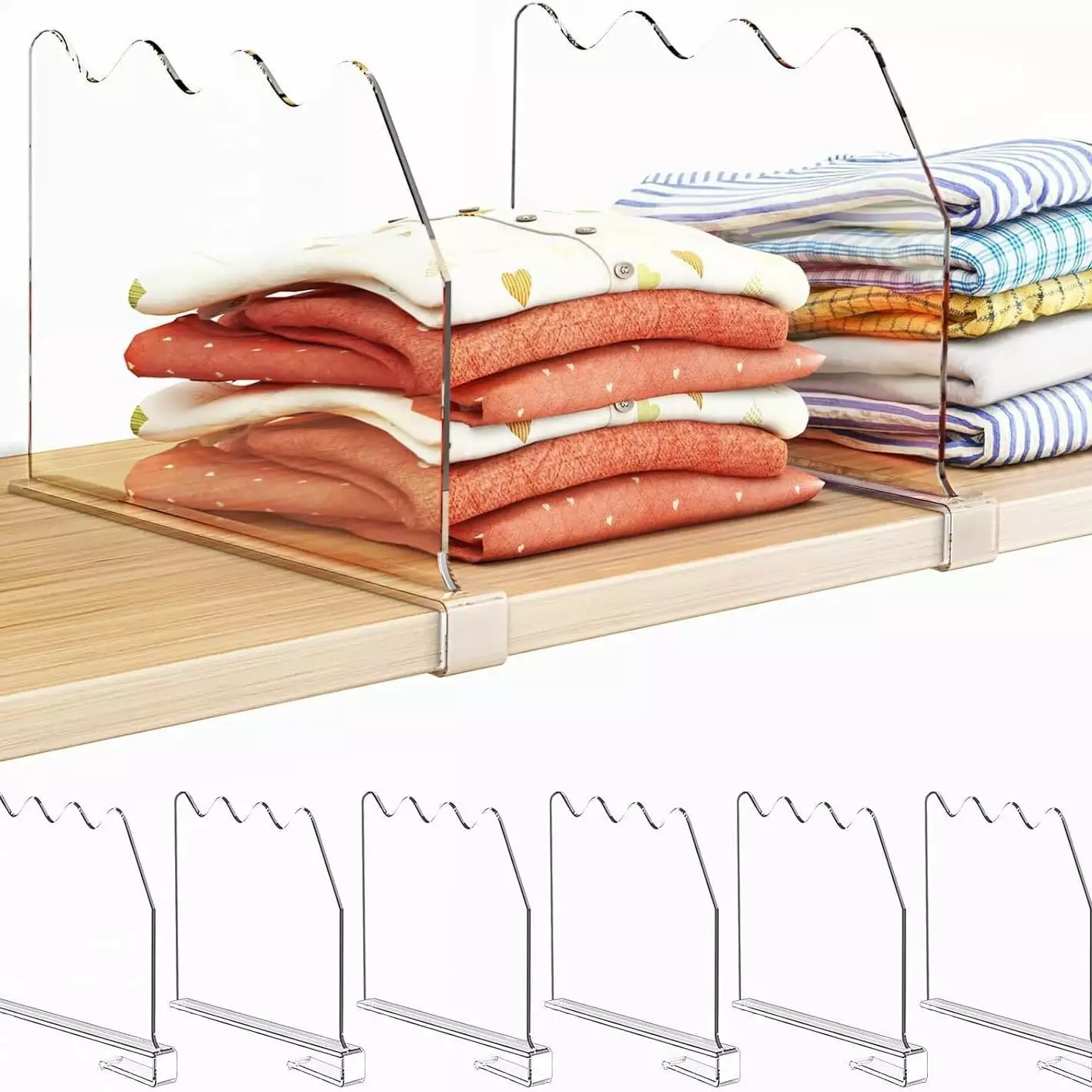 SPACEKEEPER Clear Closet Shelf Dividers Clothes Purses Organization White Wooden Oneshit