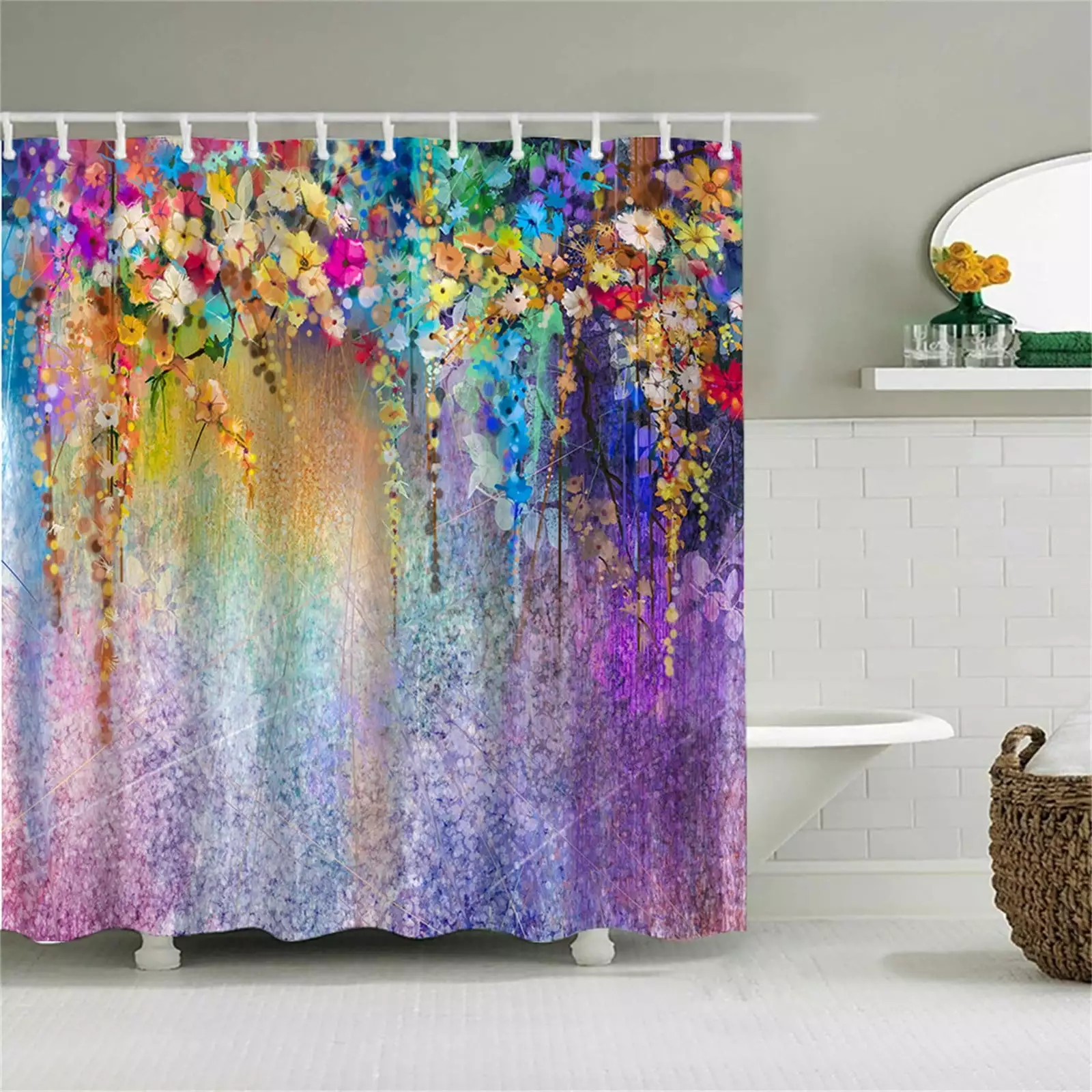 QISIWOLE Wisteria Floral Shower Curtain Waterproof Fabric Bathroom Decor