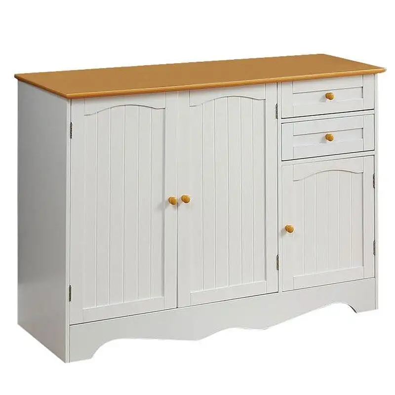 White Wood Sideboard Buffet Cabinet Walnut Finish Top and Knobs - Dining Room Storage Fast Furnishings