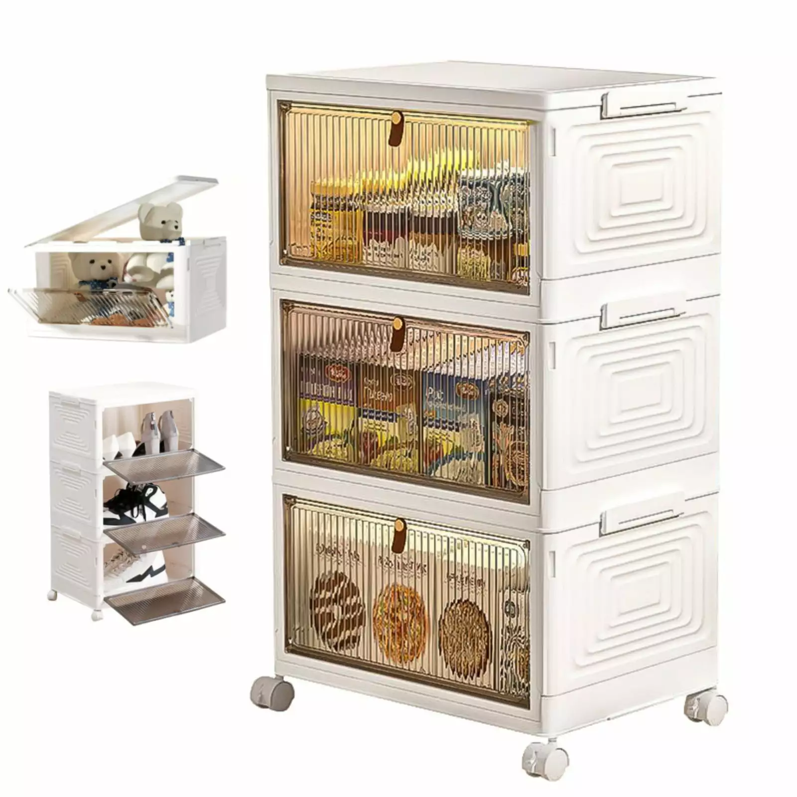 Collapsible 3-Layer Storage Bins Lids & Wheels 70 Qt Stackable Storage Bins Folding Storage Container Closet Organizer Box...