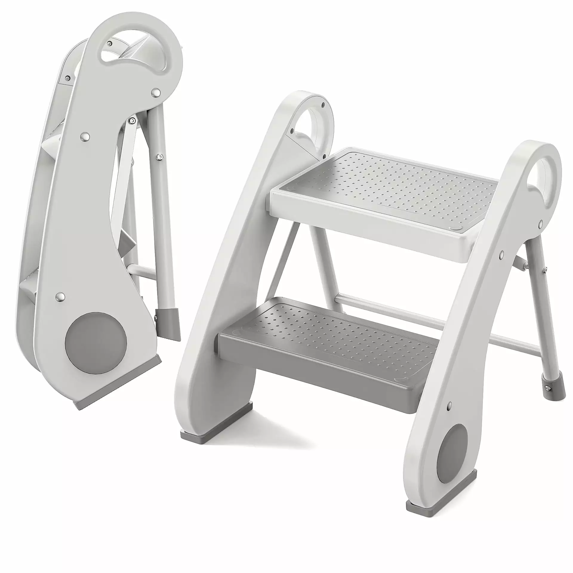 UNCLE WU Foldable 2-Step Stool Kids Anti-Slip 13.8 Height Potty Training Kitchen Bathroom Sink Grey White