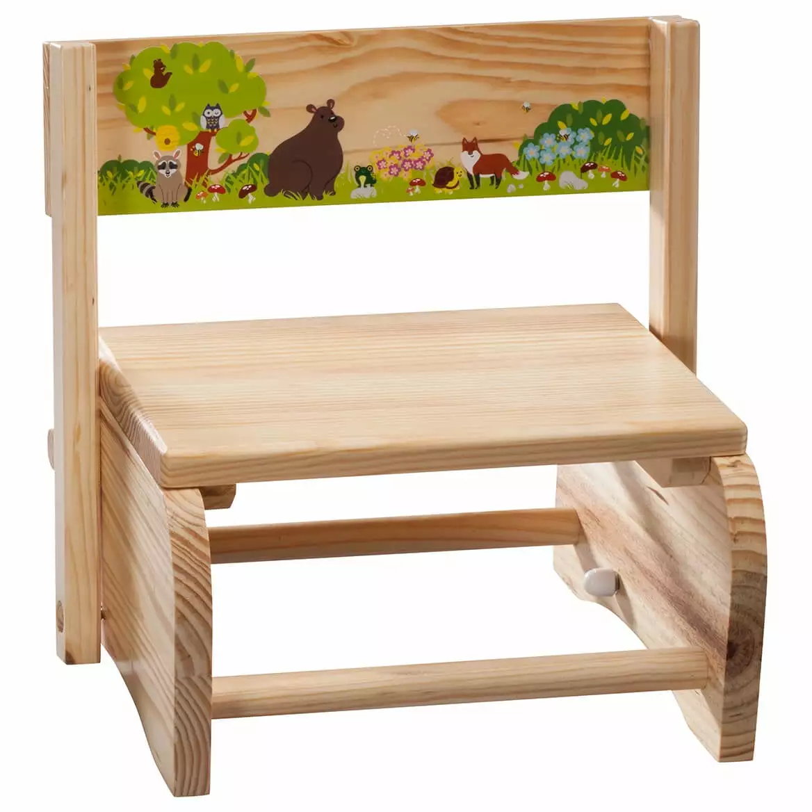 2--1 Children's Step Stool and Chair Woodland Animals Design Kids Furniture Fox Valley Traders
