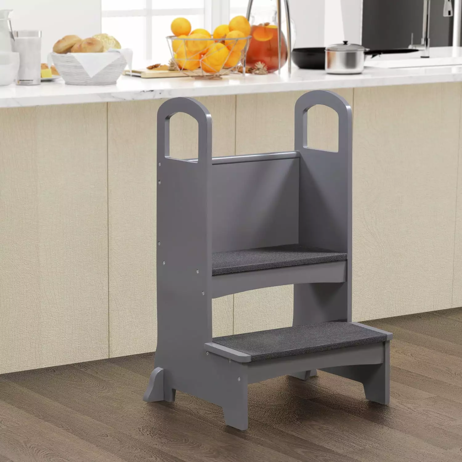 Naomi Home Kids Step To It Stool Kitchen Step Stool Anti-Slip Mat Grey