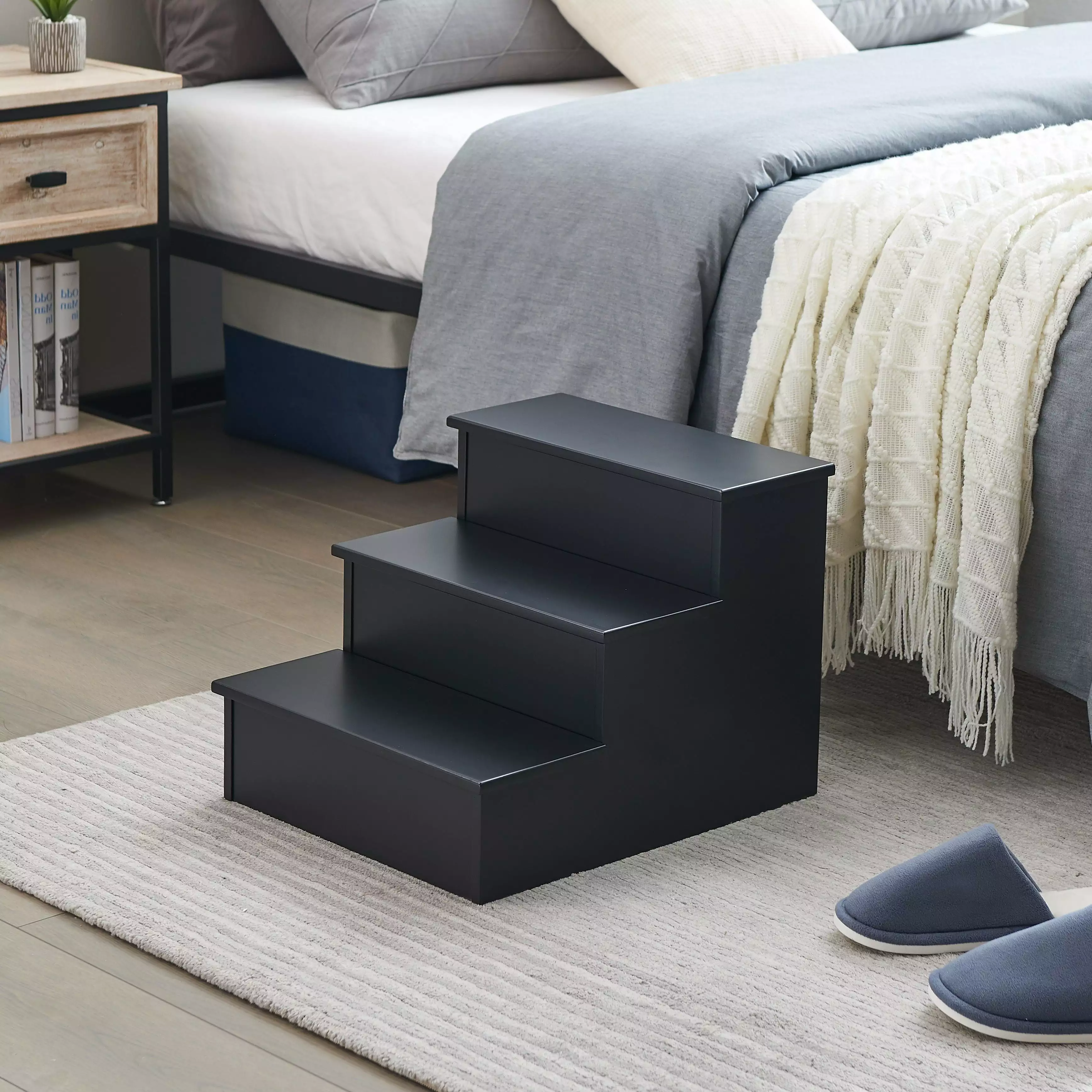 Stutler Contemporary Three Step Bedroom Step Stool Black Wood Pilaster Designs