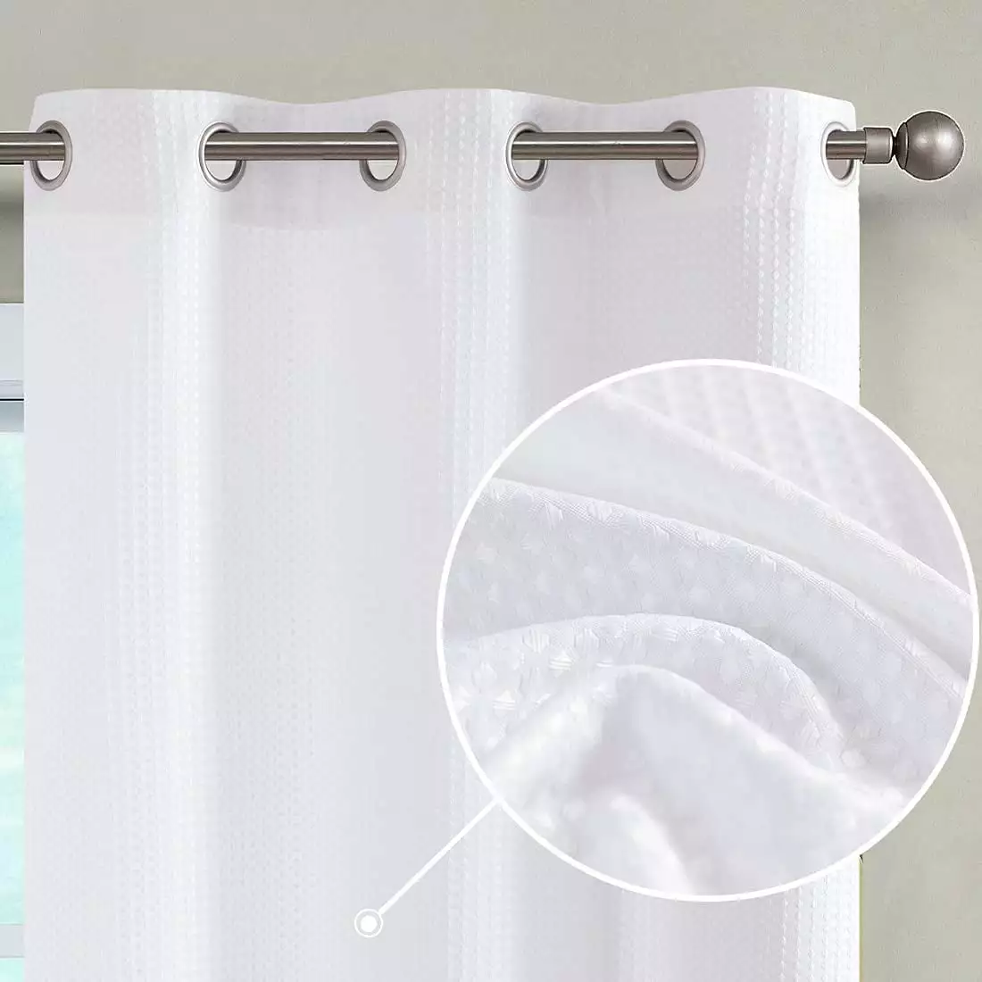 Curtainking Modern Waffle Weave Textured White Grommet Curtains 76x84 2 Panels Bedroom Living Room