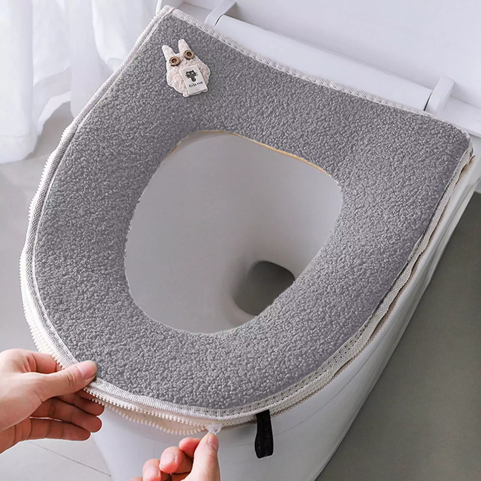 Cute Teddy Velvet Toilet Mat Zipper - Soft Toilet Seat Cover Rourlinge