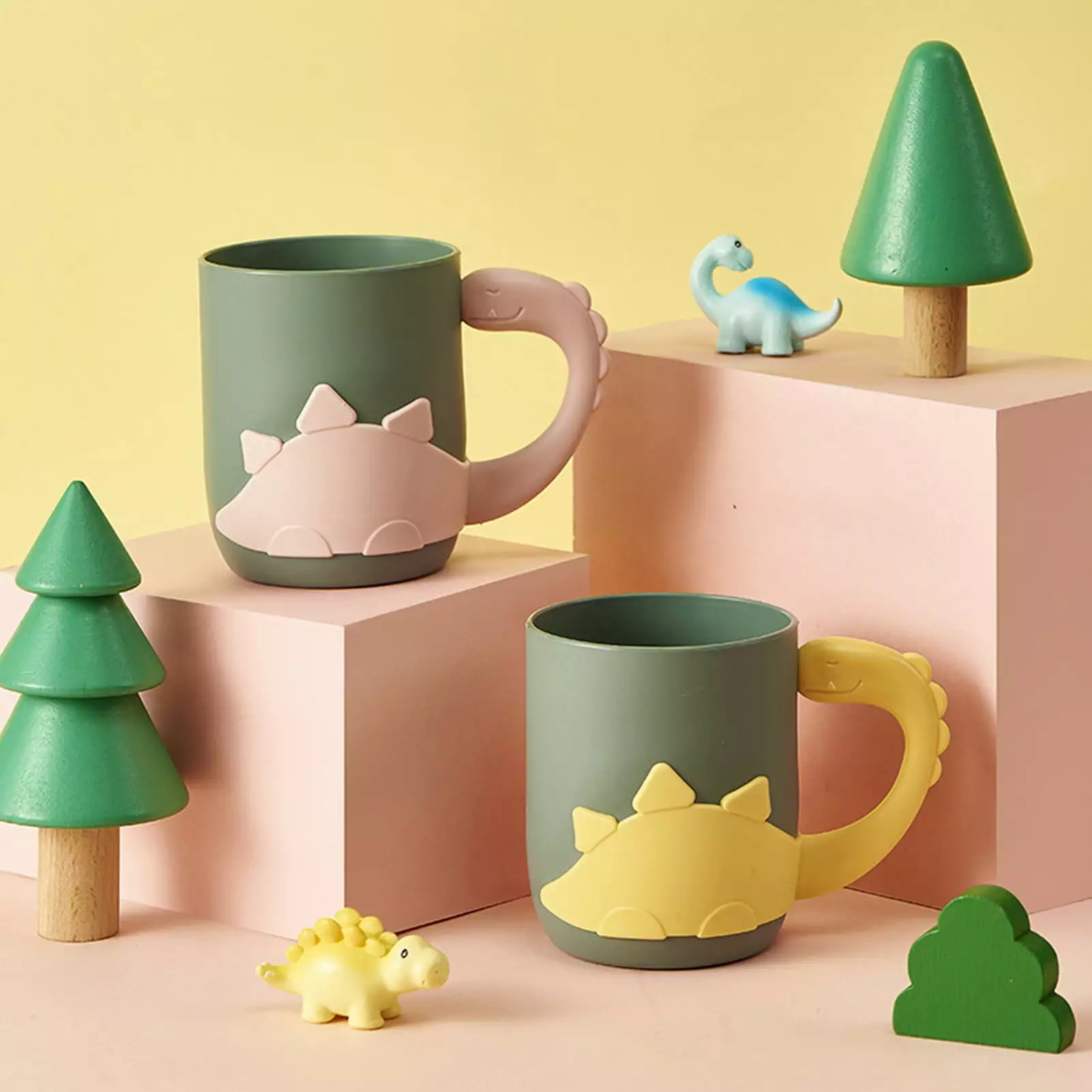 Riguas 450ml Mouthwash Cup Handle Wide Mouth Reusable Unbreakable Bathroom Cup Cartoon Dinosaur Toothbrush Cup Kids