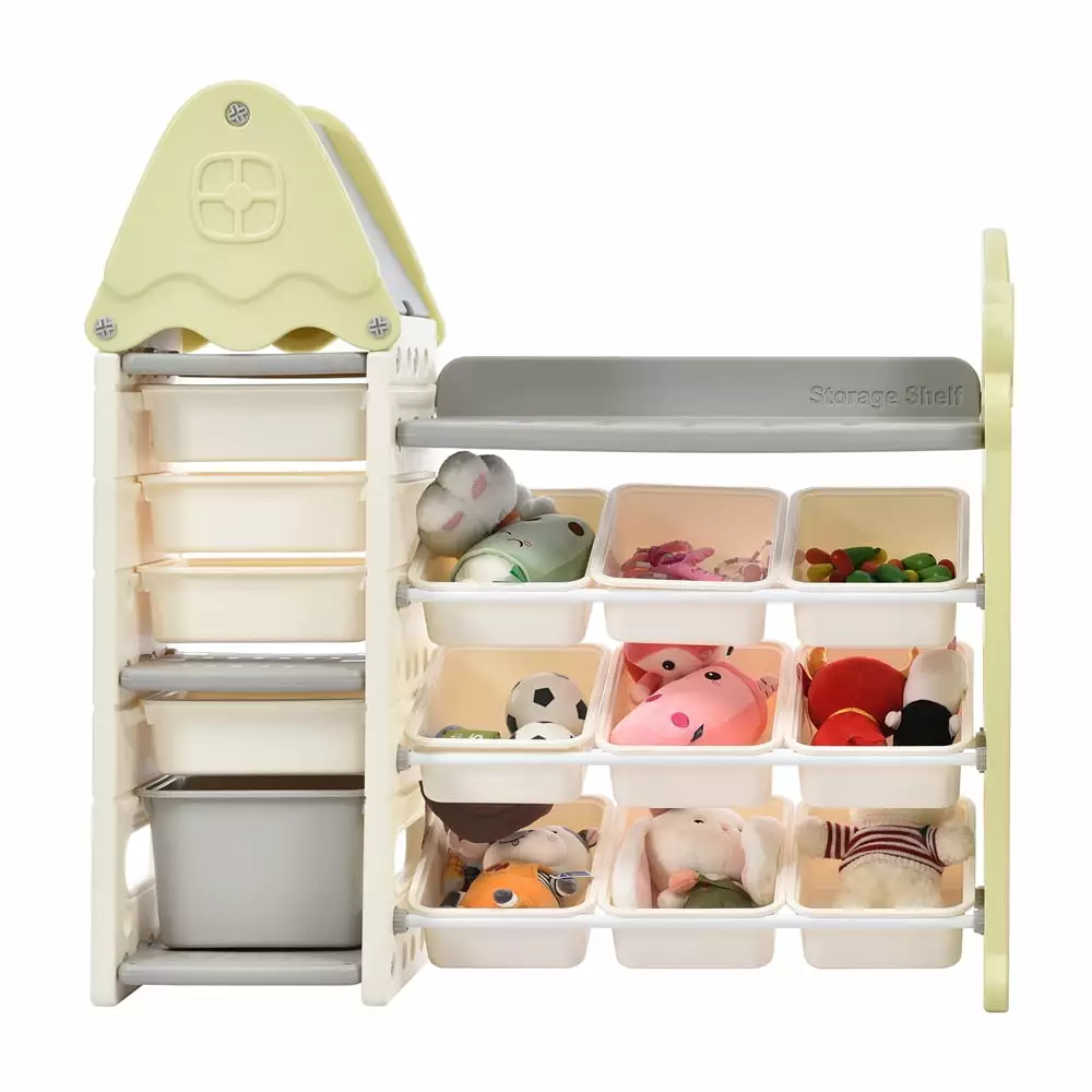 Kids Toy Storage Arranger 14 Bins Kids Furniture Set Storage Cabinet Unit Light Green ARCTICSCORPION