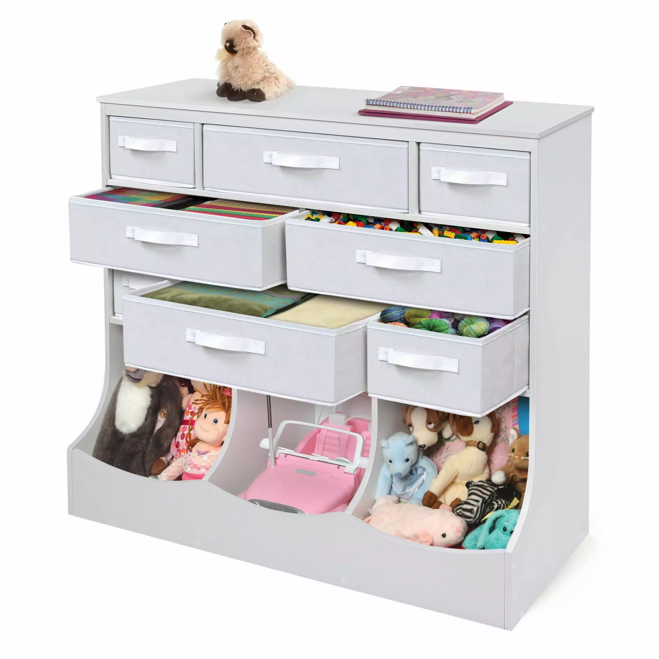 Badger Binquireet Three Bin Wood Toy Storage and Organizing Station Eight Binquireets 8 Cu ft White Badger Basket