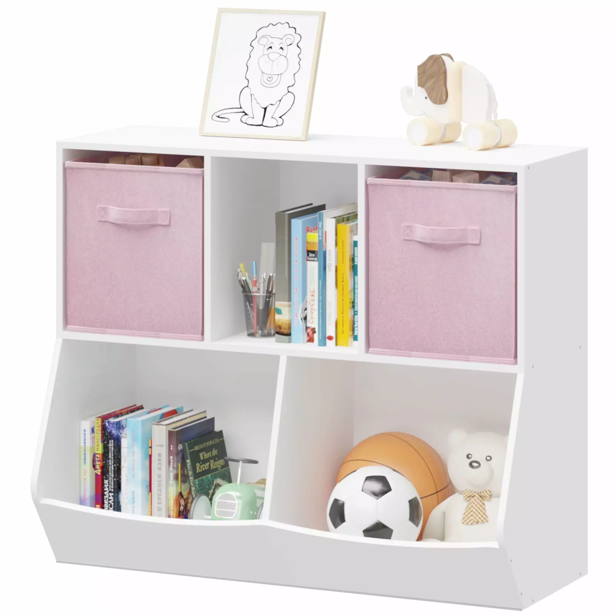 CASEMIOL Playroom Storage Collapsible Fabric Drawers Stuffed Animal Storage Pink