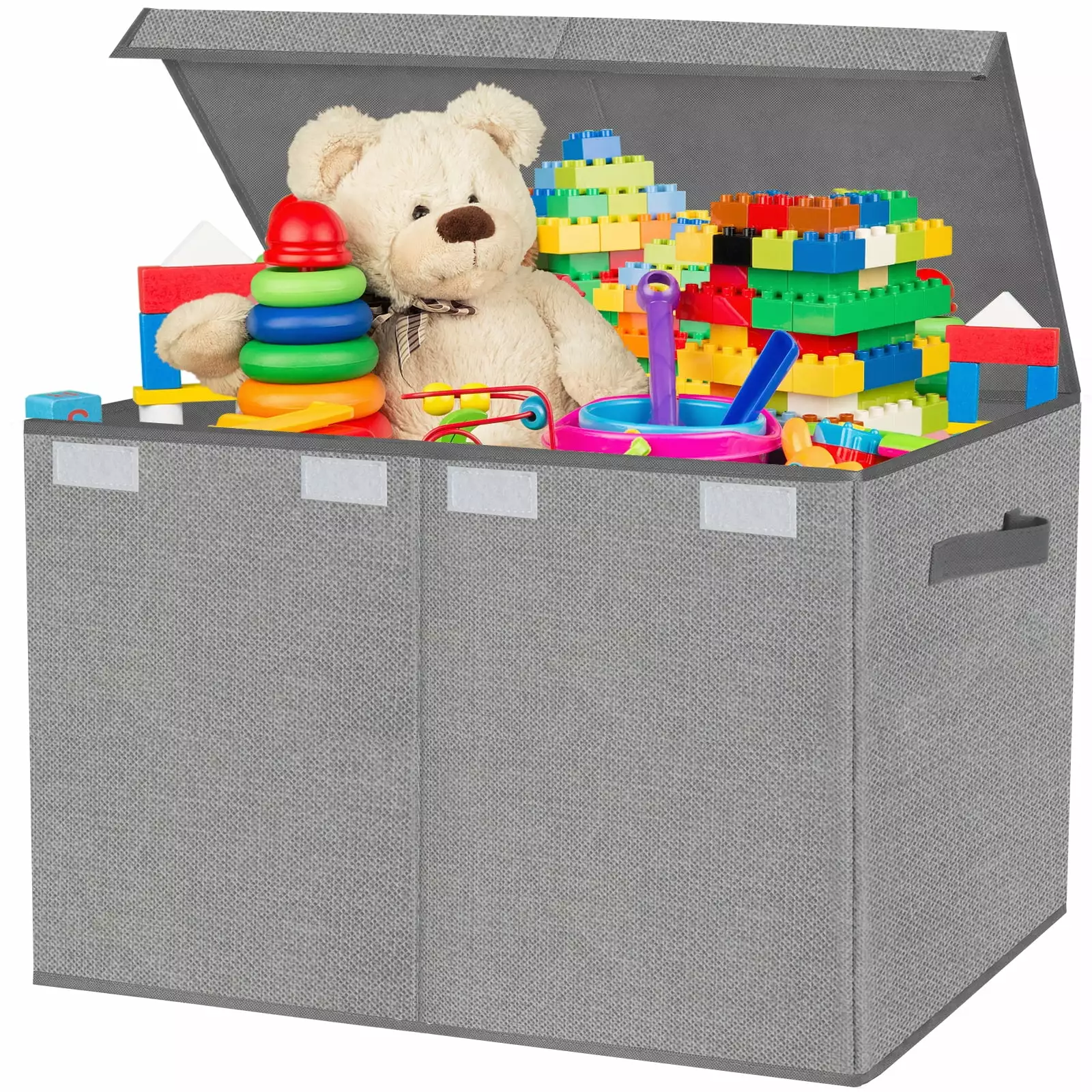 Toy Box Chest Storage Kids Large Collapsible Bins Lids and Handles Bedroom Playroom Grey Homyfort