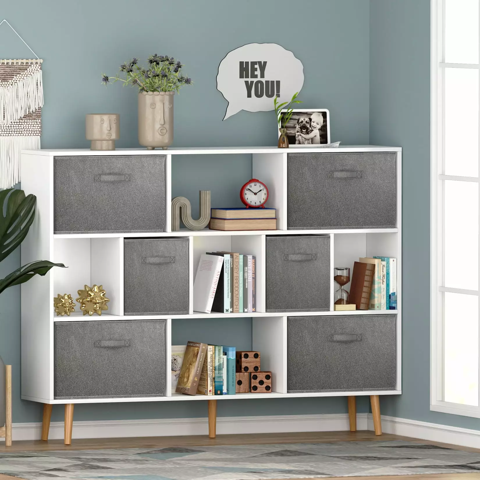 3-Tier Child 11 Cube Storage Cube Bookcase Open Shelves Cabinet 6 Collapsible Non-Woven Drawers and Wood Frame Modern Free...