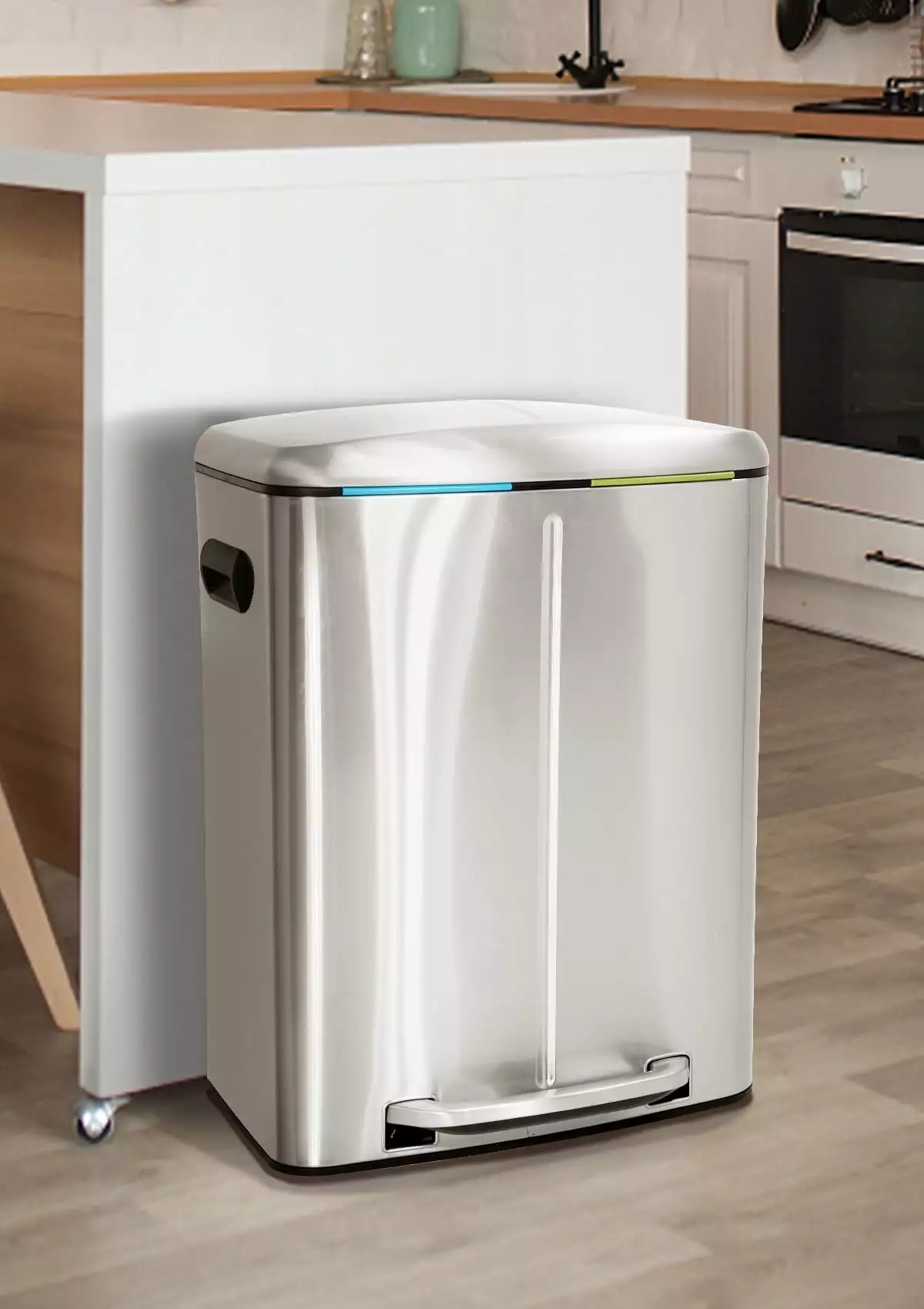 10 Gallon Dual Compartment Trash Can and Recycle Bin Stainless Steel Foot Pedal Garbage Can Bathroom Double Trash Can Recy...
