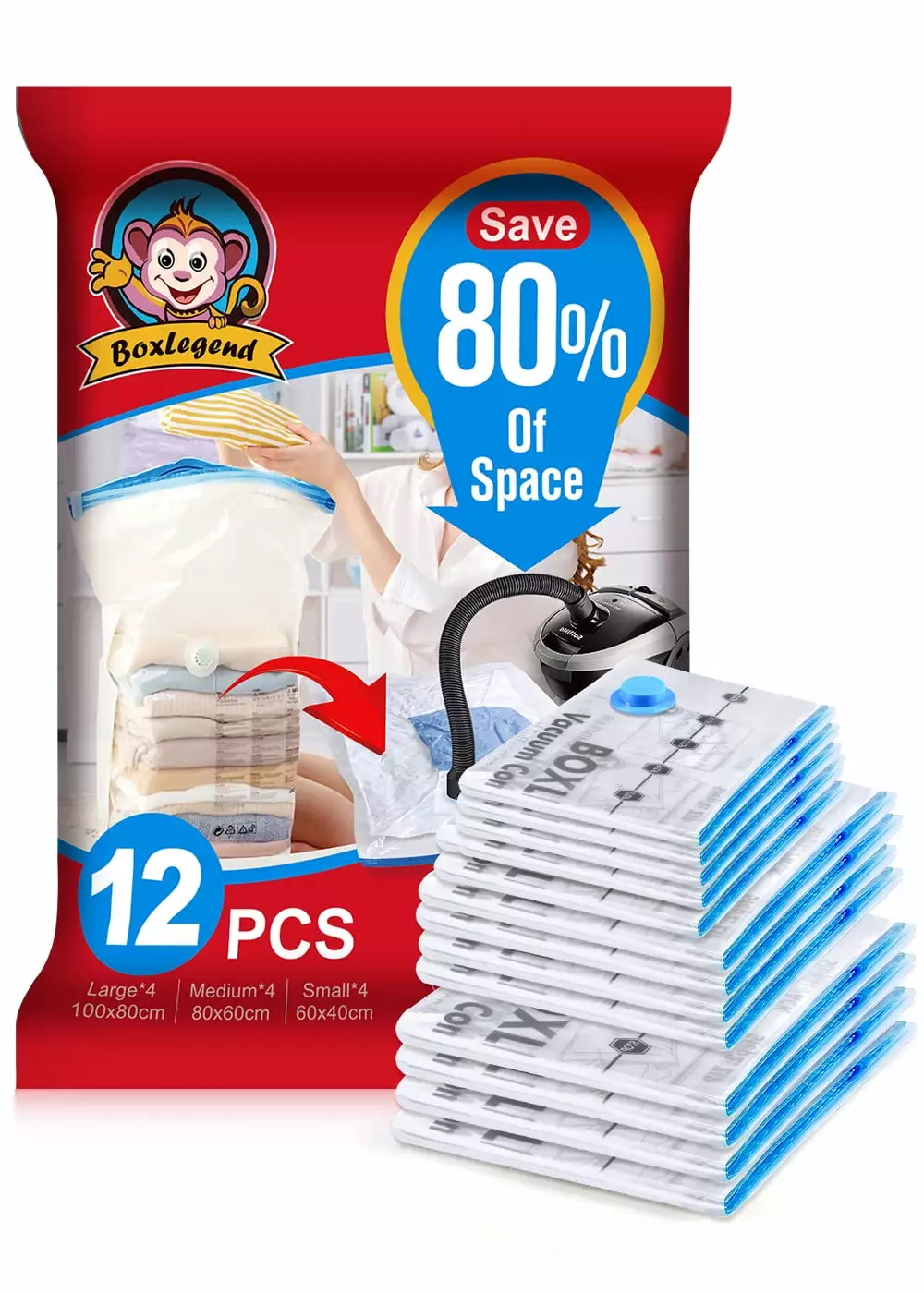BoxLegend 12 Pack Vacuum Storage Bags Compression Bags Clothes Storage Air Tight Bags