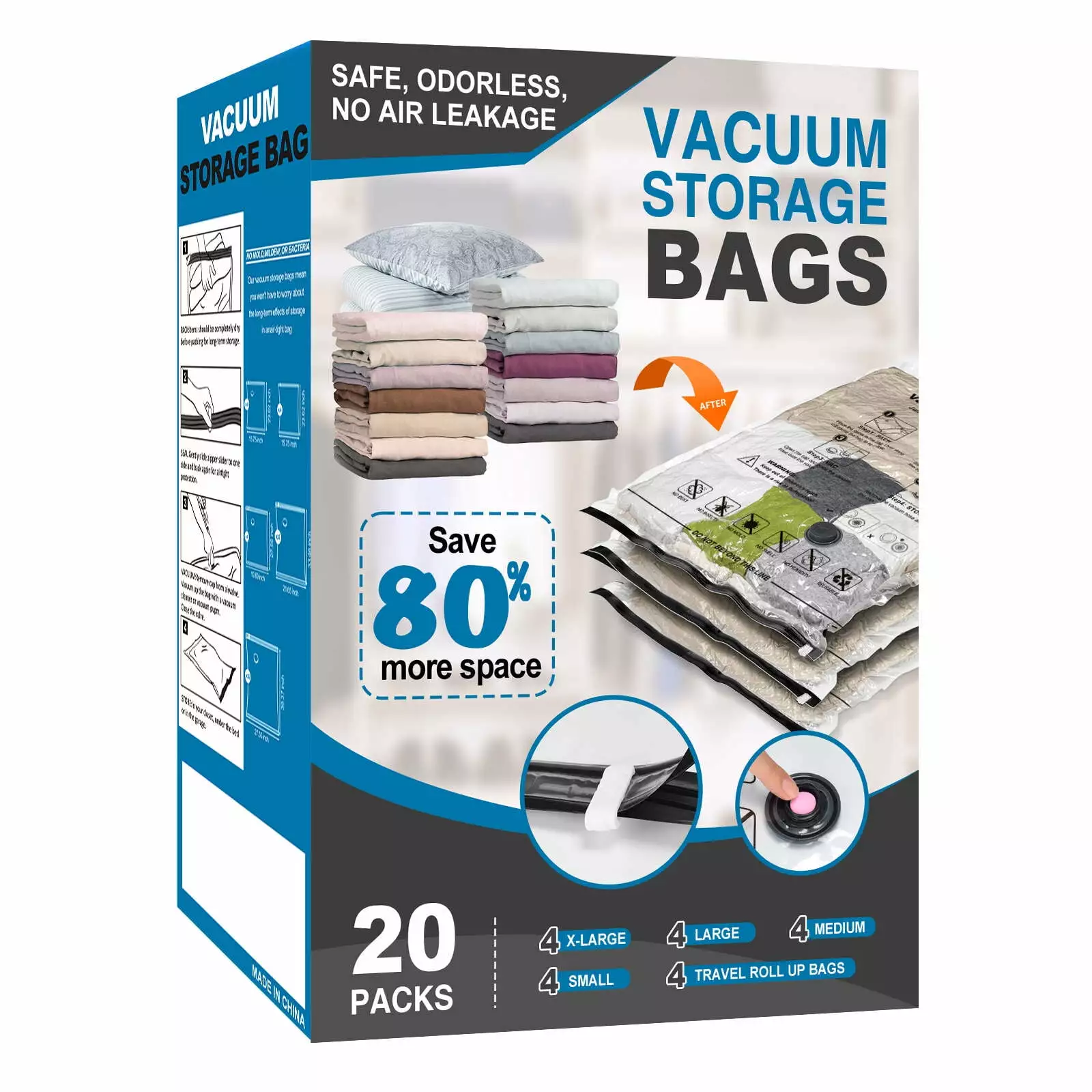 20 Pack Vacuum Storage Bags Space Saver Bags Compression Clothes Blankets Sealer Storage Cubepoint