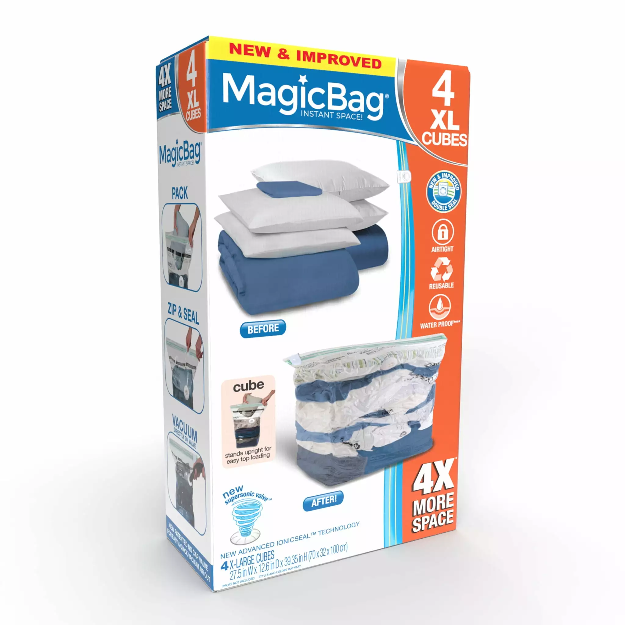 Magicbag Cube Instant Space Saver Storage Extra Large Double Zipper 4 Pack Vacuum Seal Bags PROMART