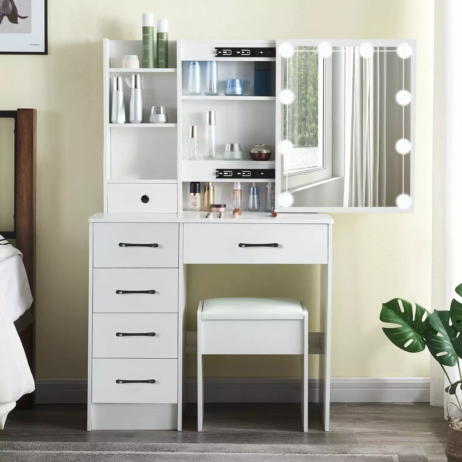 JBLCC Vanity Set Mirror & Lights Modern Makeup Dressing Table Women Girls White