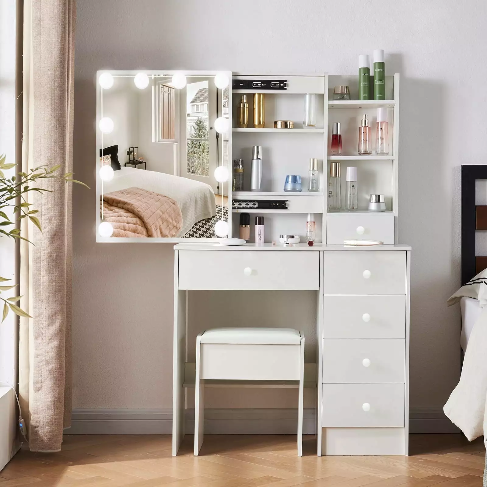 Yamissi Makeup Vanity Desk Mirror and Lights Dressing Table Girls Princess White