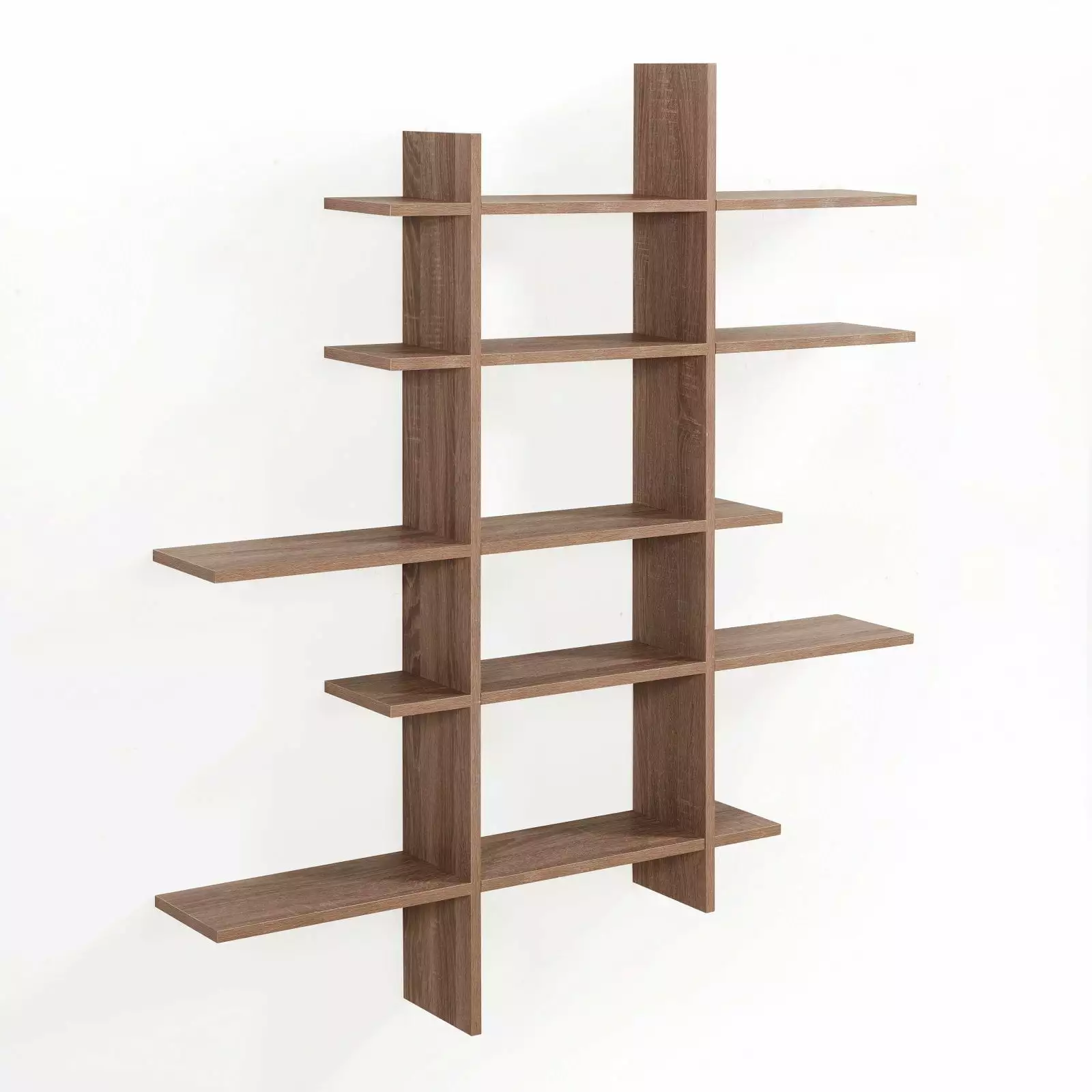 Danya B Five Level Asymmetric Modern Floating Cubby Wall Shelf 30lb Weight Capacity Beige Laminated MDF